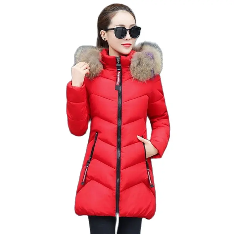 

Down Cotton-padded Long Female New Korean Version Of Slim Fashion Big Fur Collar Winter Ladies Warm Cotton-padded