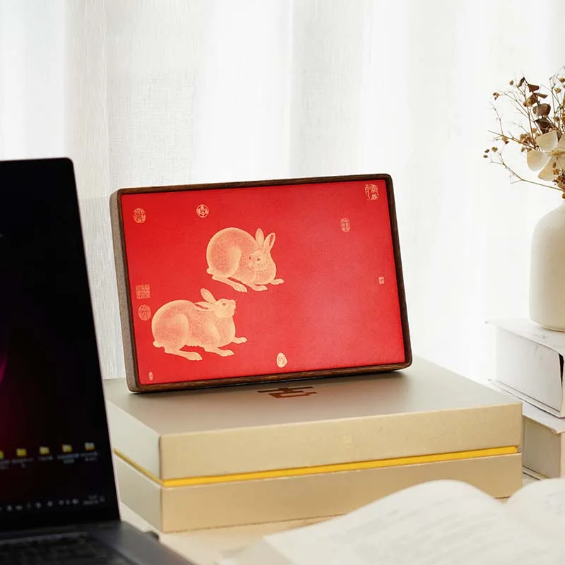 Home Accessories Brass Solid Wood Chinese Style Study Office Home Furnishing Ornaments Home Decor Rectangle Shape Animal Pattern