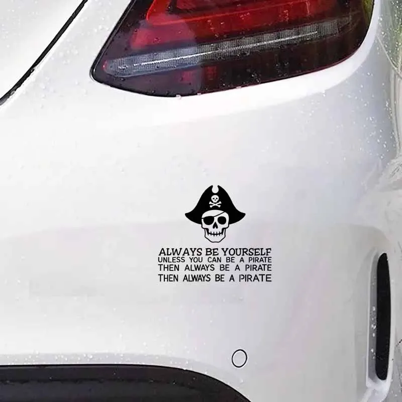 

1 шт. черный пиратский череп (Tricorne Hat) и вдохновляющая цитата, водонепроницаемые клейкие наклейки для наружного декора кузова автомобиля