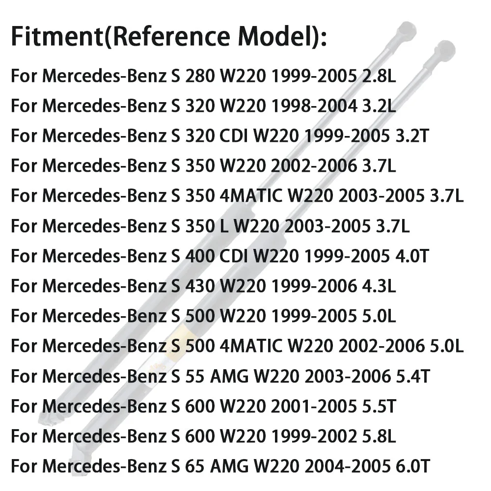 메르세데스-벤츠 S W220 용 2pcs 뒷 트렁크 가스 스프링 스트럿 1999-2006 2207500236 2207500136 뒷문 리프트 부츠 바 액세서리