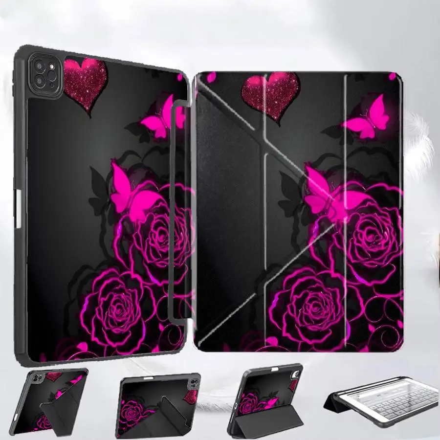 

Милый розовый чехол-подставка с бабочками для планшетов iPad Pro 11-го, 10-го, 9-го, 8-го, 7-го поколений, 12.9 дюймов, Air 4, 5, M3, M2, M4, 11 дюймов, Mini 6, 7, Pro