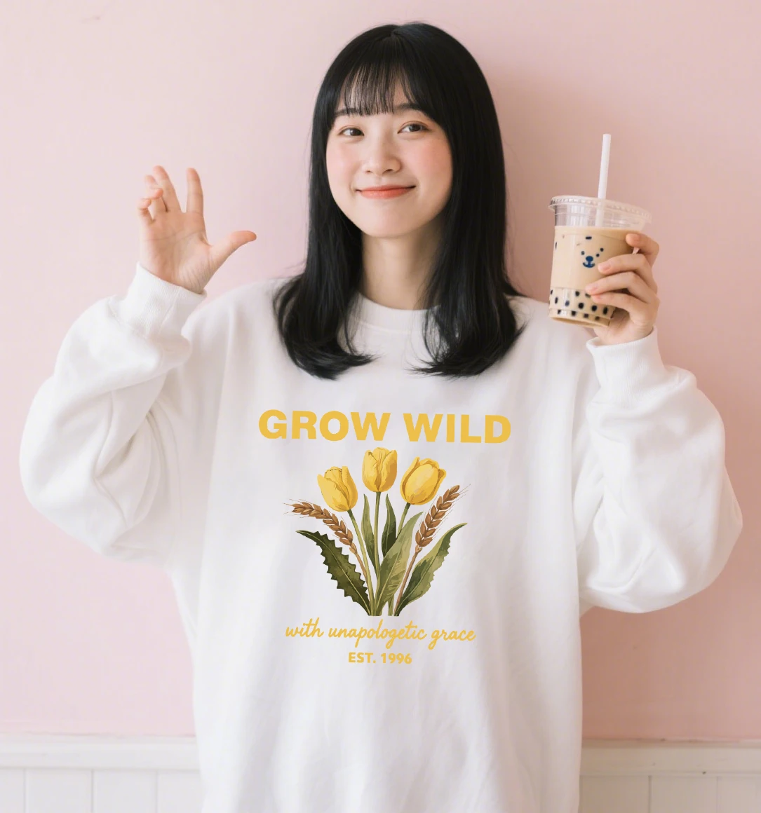 Grow Wild Tulip Print Dames Sweatshirt Crewneck Casual Pullover Mode Herfst Streetwear Warme Fleece Tops Dagelijkse losse kleding