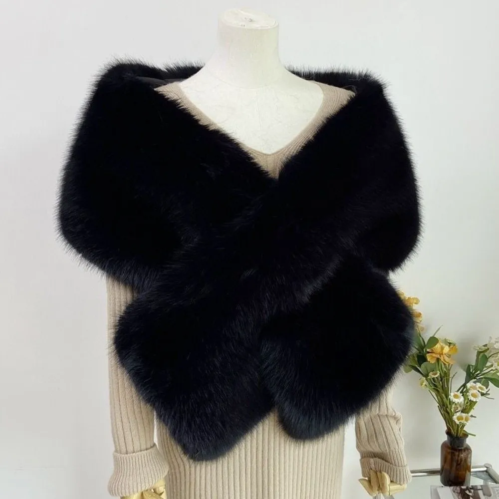 

Fashion Faux Fur Cross Scarf Thicken Soft Fluffy Shawl Wrap Winter Warm Windproof Evening Dress Scarf