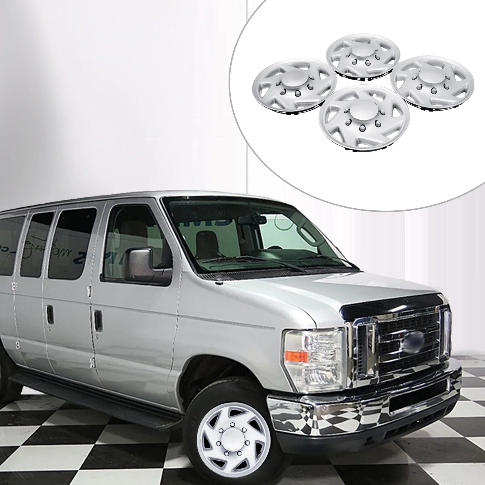 

Для 1998-2018 Ford E250 E350 E450 Econoline Van Полные колпаки на колеса Колпаки ступиц Симуляторы ободов, 16 дюймов Стальные колпаки на колеса, (4 шт.)
