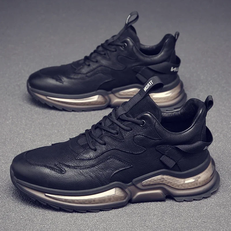 

New Men Shoes Genuine Leather Casual Sport Shoes Spring Autumn Cool Soft Sole Black Cow Leather Sneakers Winter Boots