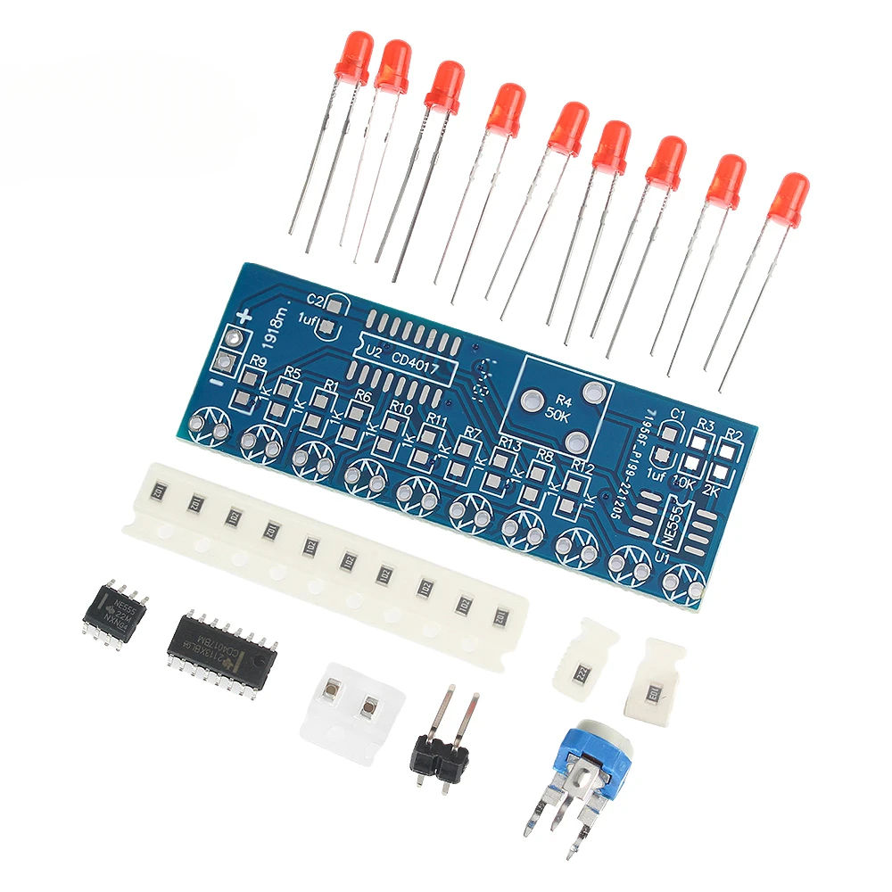 NE555 CD4017 LED Flow elektroniczny zestaw do samodzielnego montażu moduł płyta sterowania kondensator oscylator sygnał zegarowy DIY Electroni Kit