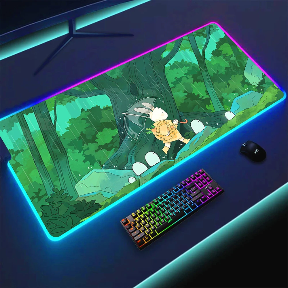 Green Forest Rgb Mouse Pad Anime Pc Gamer Complete Cheap Gaming Computer Pads Computer Accessories Laptop Shine Cute Mousepad XL