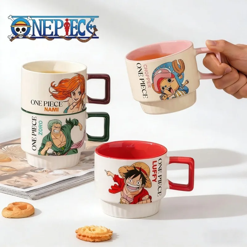 New One Piece anime peripheral genuine Luffy Zoro cartoon stacking cup ceramic mug creative coffee cup gift kawaii wholesale