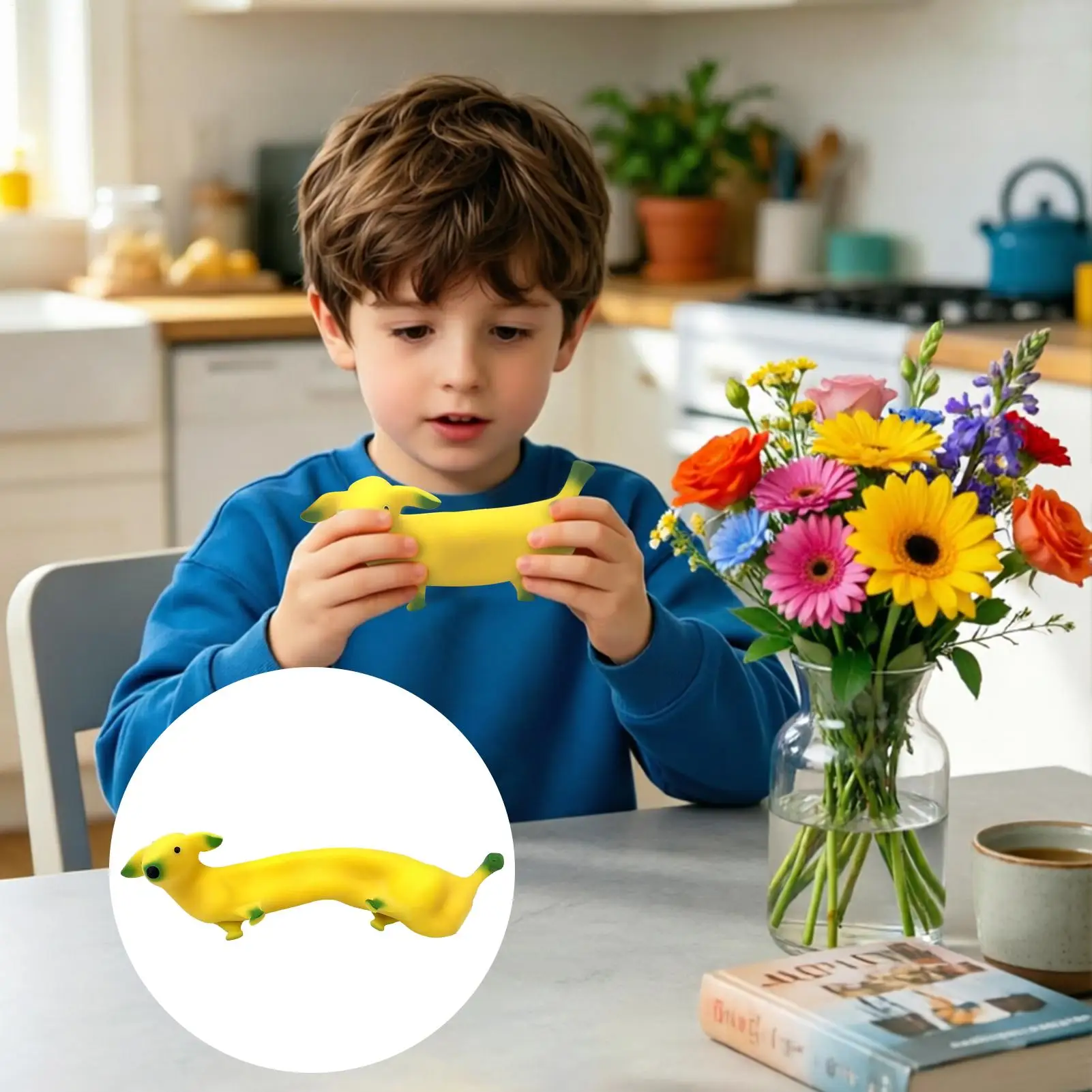 Cartoon Banana Toast Dog TPR SquishyToy Sticky Fingers Quick Rebound Mochi Ugly Cute Foot Fidget Stress Relief Squeeze Toy Gift