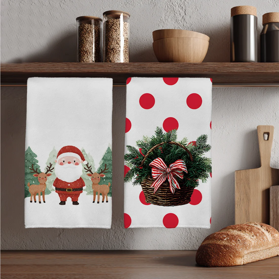 

2 шт., рождественские кухонные полотенца с изображением Санта-Клауса и оленя, полотенца для посуды, полотенца для посуды, праздничные для кухни, рождественские украшения 40x60 см