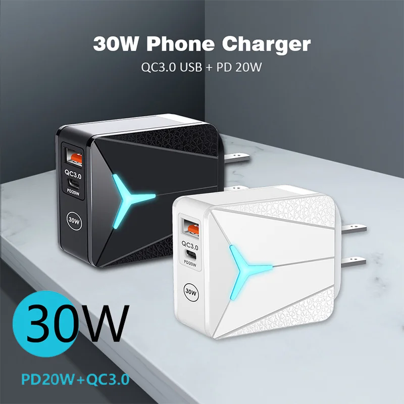 30W Charger Fast Charging Type C Mobile Phone Charge Adapter For iPhone 14 13 Sumsung Xiaomi Portable USB C Charger PD20W QC3.0