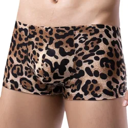 Fashion Leopard Printing Boxer Shorts Breathable Ice Silk Men's Underwear U Bulge Pouch Underpants Seamless Male Panties Cuecas