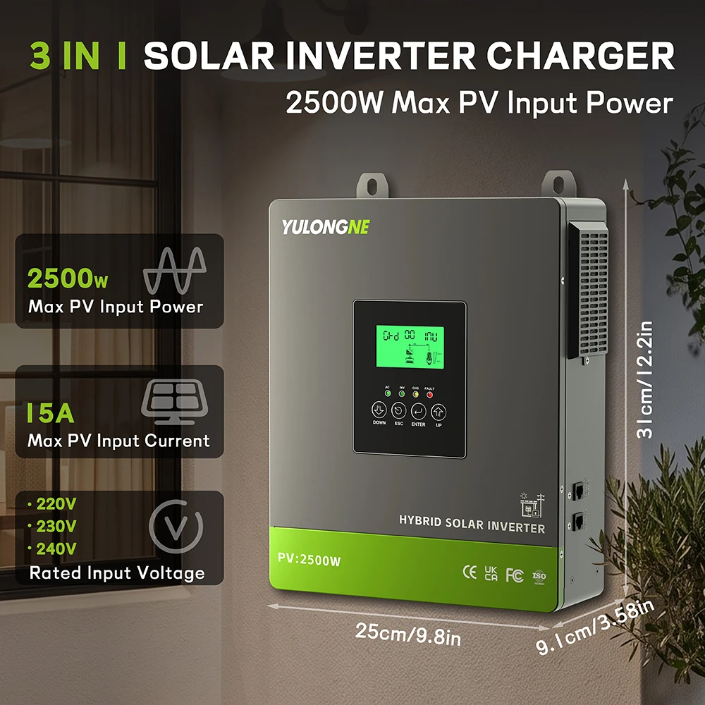 1800W Off‑Grid Pure Sine Wave Hybrid Solar Inverter DC12V‑230V AC MPPT Solar Charger Max 2500W PV Input Home Solar Energy System