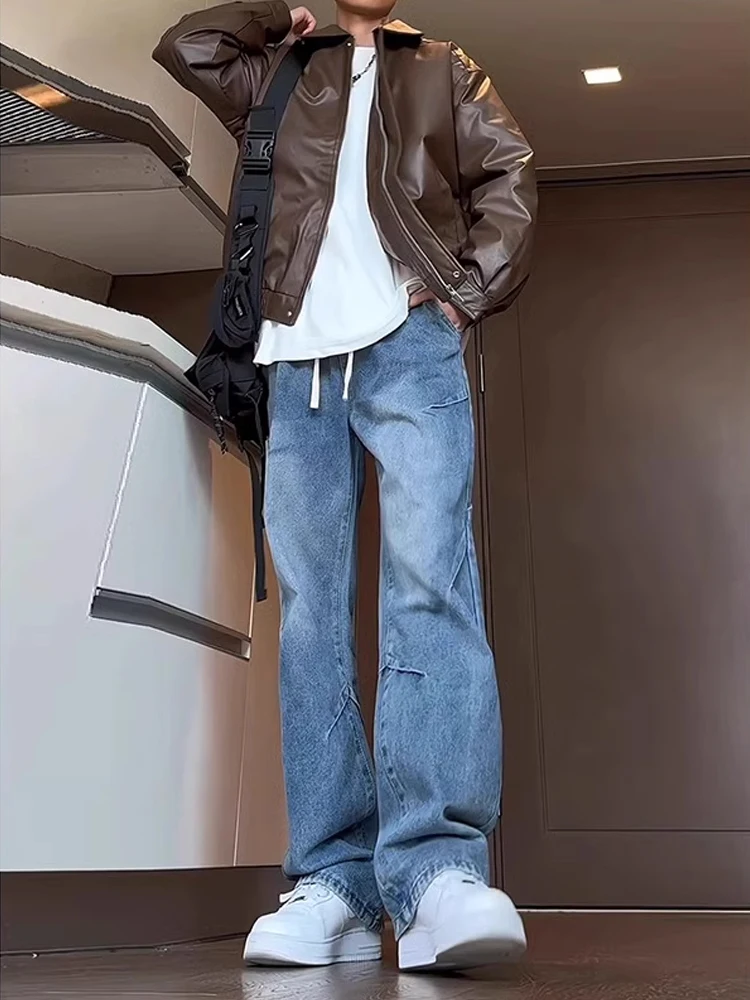 

American High Street Pleated Cleanfit Men's Jeans Trendy Brand Premium Feel Leg Lengthening Straight Leg Micro Flared Pants