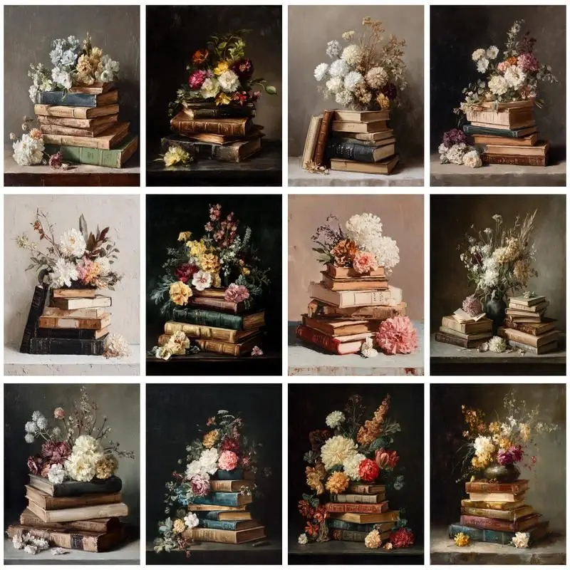 

CHENISTORY Oil Painting Flowers Book Drawing On Canvas HandPainted Art Gift DIY Picture By Number Kits Home Decoration