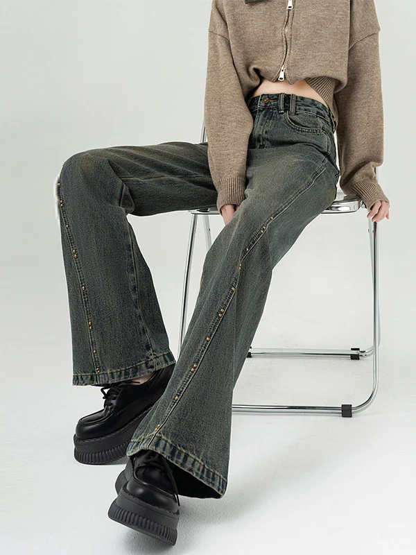 

High Waist Bell Bottom Jeans Women's Spring Autumn Small Size Hoof Slimming Long Pants American Style Retro Denim