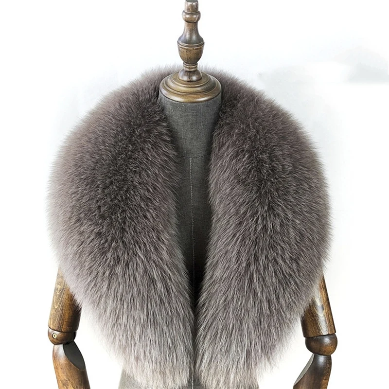 Fox Fur Collar 100% Real Fox Fur Scarf Straight Collar Natural Fur Gray Collar  Large Size Neck Warmer Fur Scarf Shawls