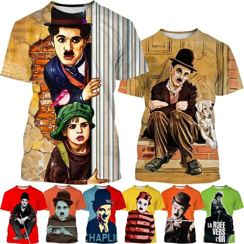 Charlie Chaplin 3D Pritn T Shirt Men's Women's T-shirt Personality Hip Hop Sreet Style 3D Printed Fun Oversized T Shirt