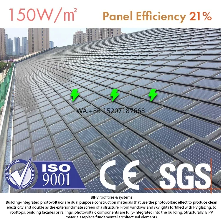 Stone Coated Metal Energy Saving Roof System Solar Roof Tiles High Efficiency BIPV Building Integrated Photovoltaic