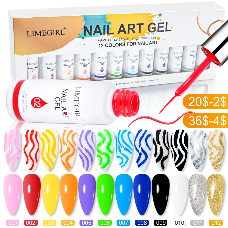 Limegirl Nail Art Gel Polish Kit Soak Off UV/LED Semi Permanent Ink Color Varnish Gel Nail Polish Lacquer Salon Painting Designs