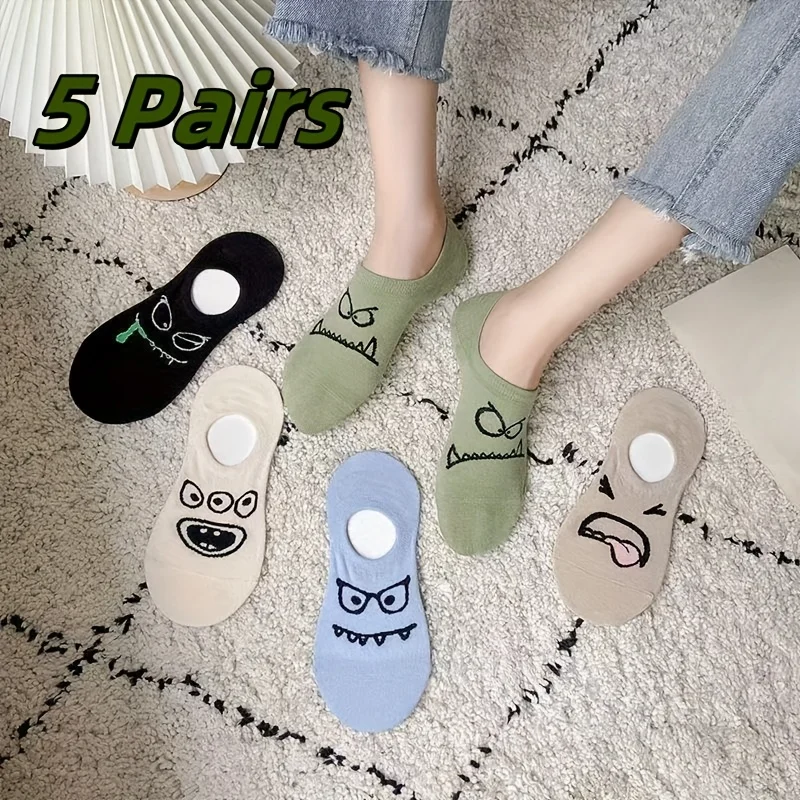

5 пар забавных носков-лодочек с героями мультфильмов, женские носки, летние тонкие невидимые милые короткие носки с мелким горлышком
