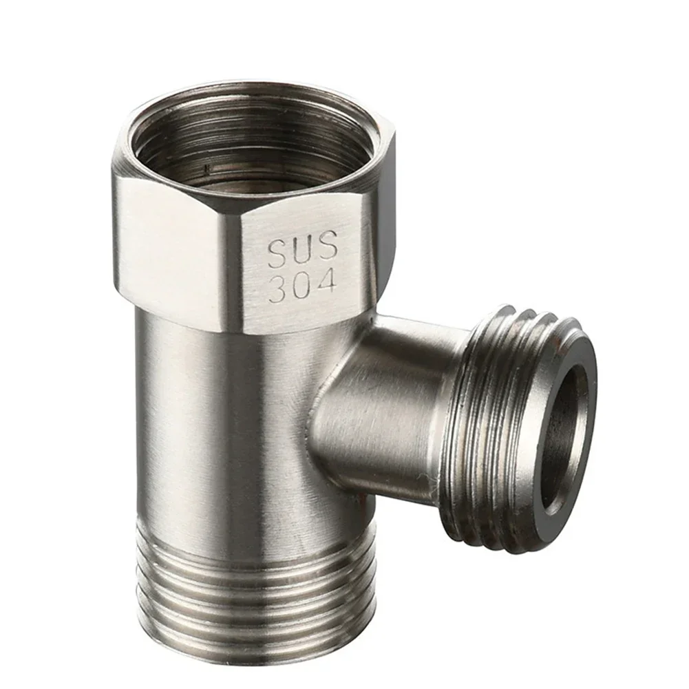 Stainless Steel Diverter Valve T-shape 3 Fitting For Connecting Angle Valve Hose Faucet Shower G1/2 Inch Thread Connector