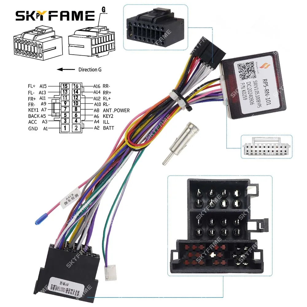 SKYFAME Car 16pin Wiring Harness Adapter Canbus Box Decoder Radio Power Cable For Renault Logan Sandero Duster Symbol RP5-RN-101