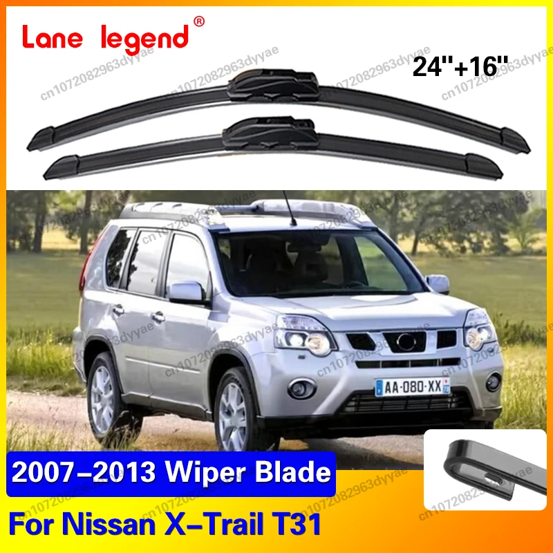 

For Nissan X-Trail T31 2007 2008 2009 2010 2011 2012 2013 LHD Front Windshield Wiper Blades 2x Windscreen Accessories 24"+16"