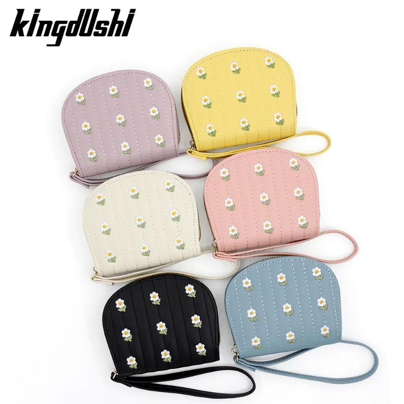 Korean Version of Small Fresh Embroidery Women's Short Wallet Organ Card Bag, Women's Bag Change Bag Zipper Bag