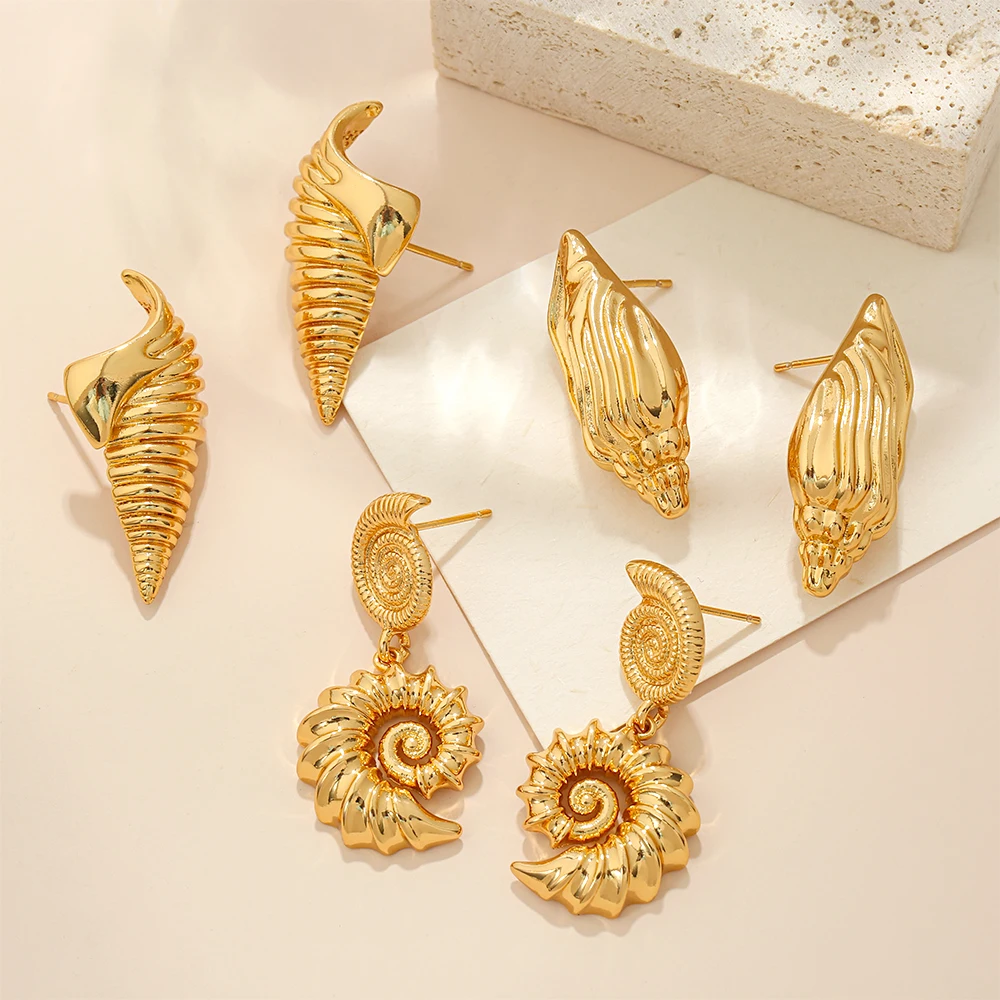Badu Gold Color Conch Earrings for Women Retro Statement Dangle Earrings Trendy Party Jewelry Gift