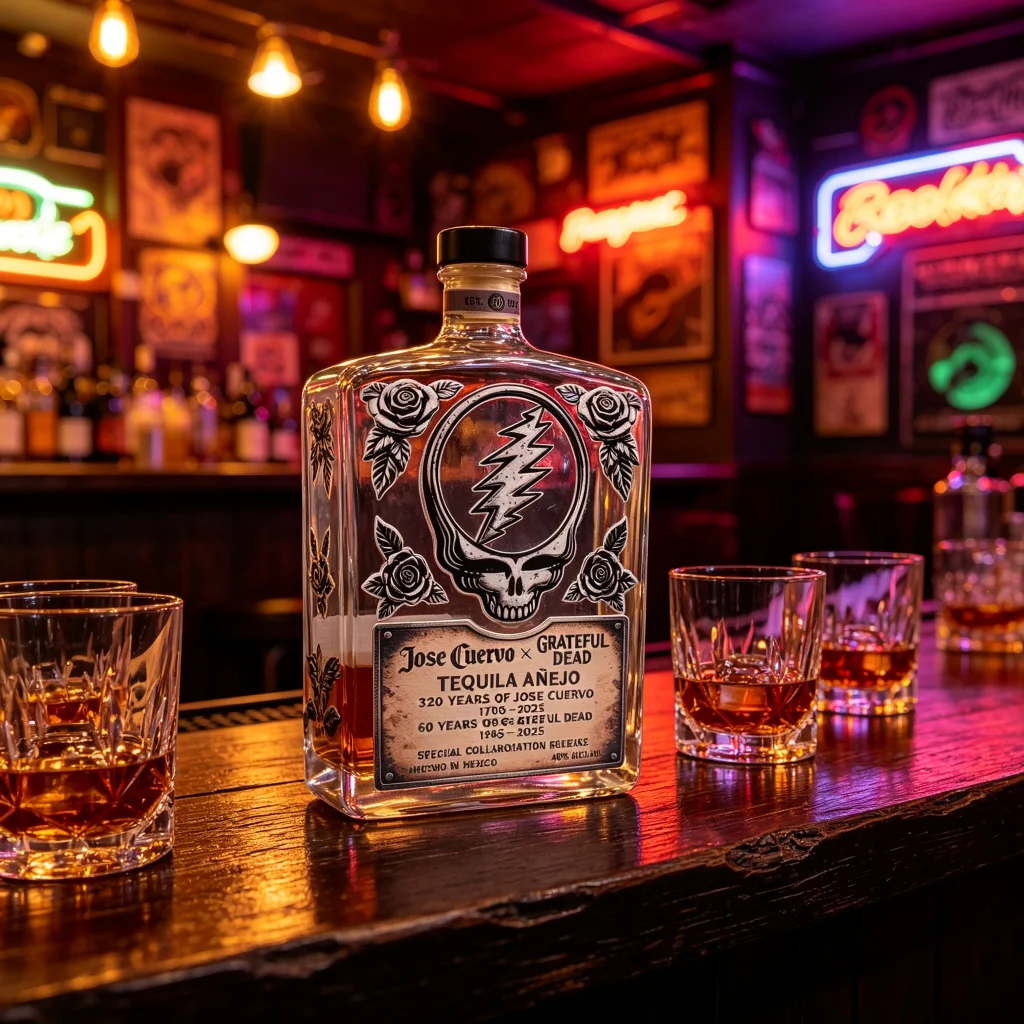 Grateful Dead Sticker Craft Glass Decanter Creative Tequila Whiskey Bottle Bar Decor Collectible Gift Home Pub Display