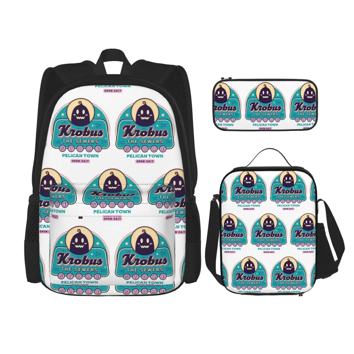 Krobus The Sewers Merchant Stardew Valley Backpacks Boys Girls Bookbag School Bags Rucksack Lunch Bag Pen Bag Three-Piece Set