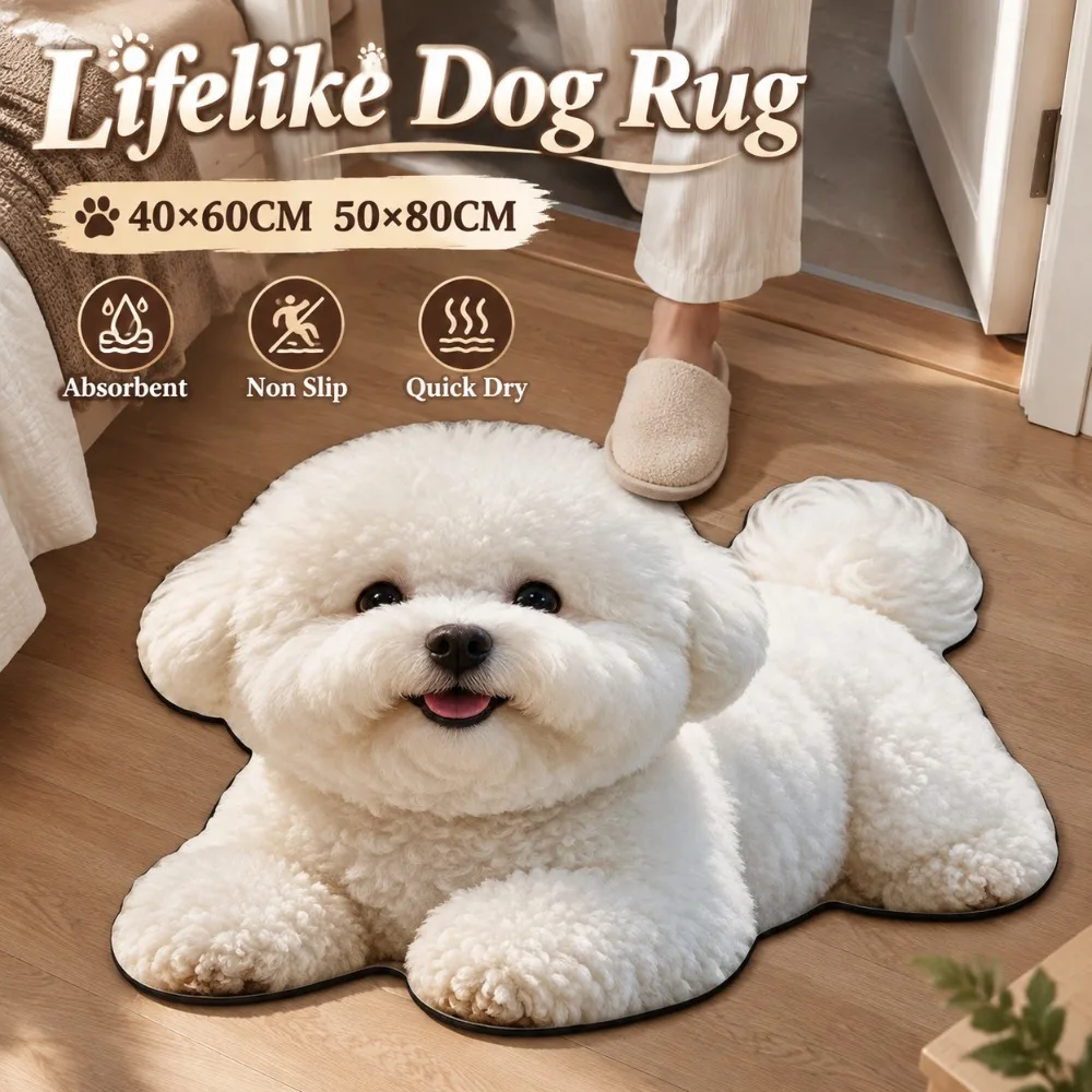 Durable 40×60CM 50×80CM Lifelike Dog Rug Diatomaceous Earth Non Slip Door Mat Absorbent Quick Dry Floor Mat Home Decor