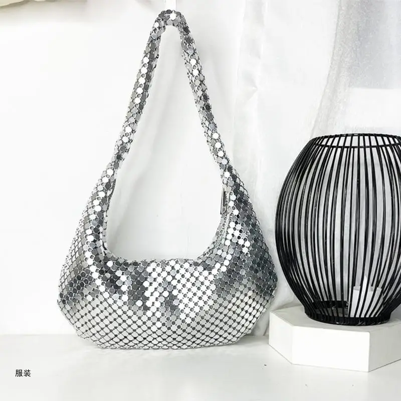 

D0UD Metal Sequins Shoulder Bag Evening Handbag Armpit Bags Underarm Bag for Women