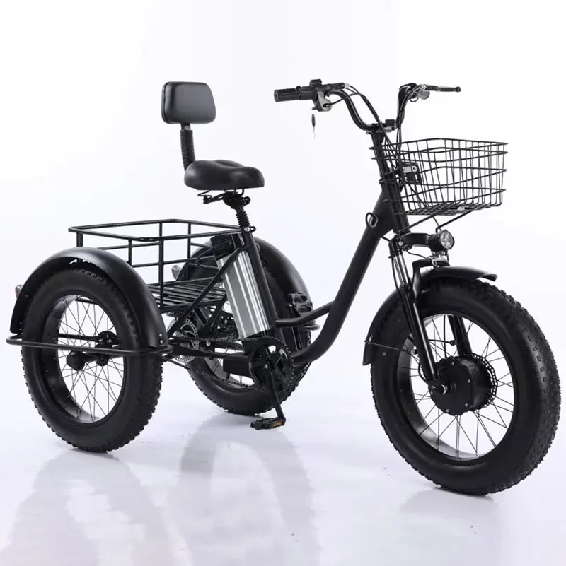 

350W Lithium Battery 20*4 Inch Fat Tire 3 Wheel Electric Tricycle With Basket 3 Wheel Electric Cargo Bike