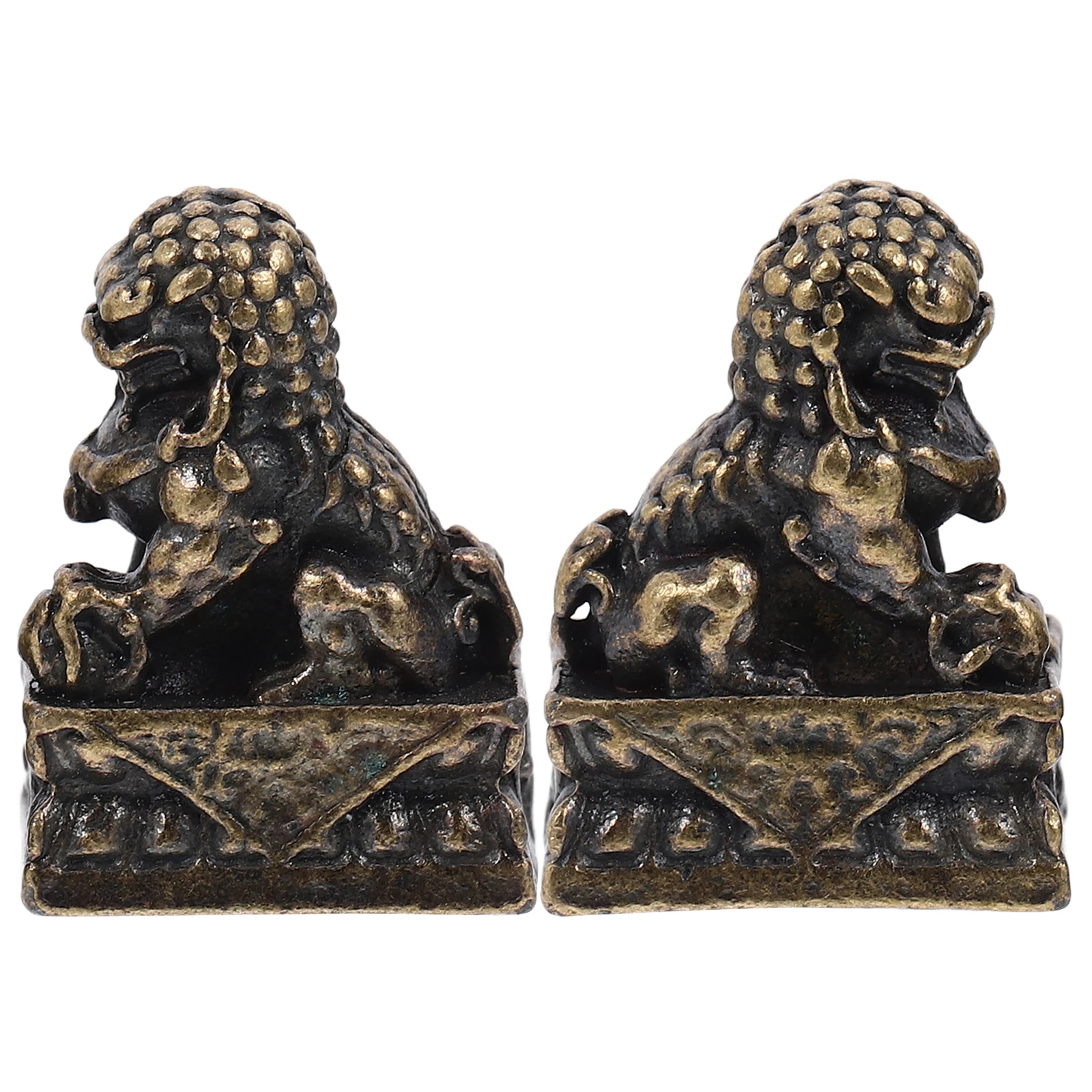 

Stone Lion Statue Miniature Copper Alloy Home Garden Decor Chinese Style Guardian Decorative Statues Retro Home Office Feng Shui