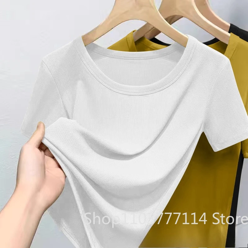 Sommerliches Damen-T-Shirt mit Rundhalsausschnitt, modisch, trendig, locker geschnitten, kurzärmelig, weich, atmungsaktiv, lässiges Oberteil, ideal für den Alltag, Streetstyle-Outfit. – Detail 8