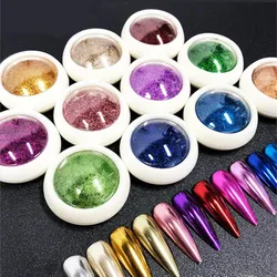 1Box 0.5g Metallic Mirror Effect Chrome Powder Nail Glitter Holographic Metallic Chrome Powder 19Colors Rubbing Pigment for Nail