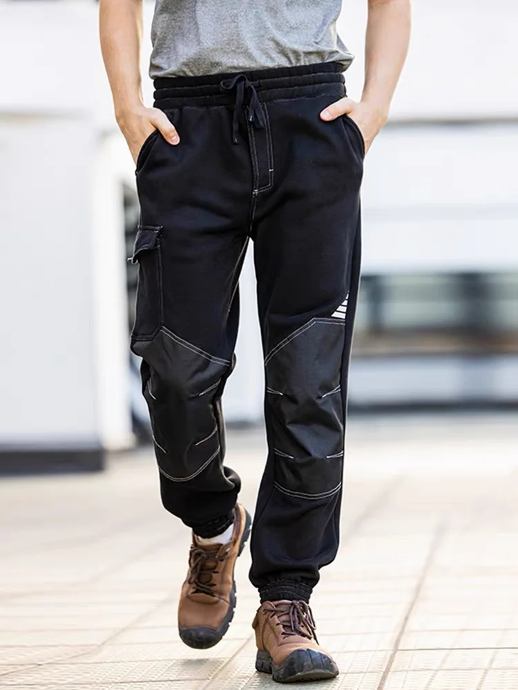 作業ズボン男性マルチポケット修理工作業ズボン膝保護ハイビズフリースカーゴパンツ弾性ウエストメカニカルパンツ