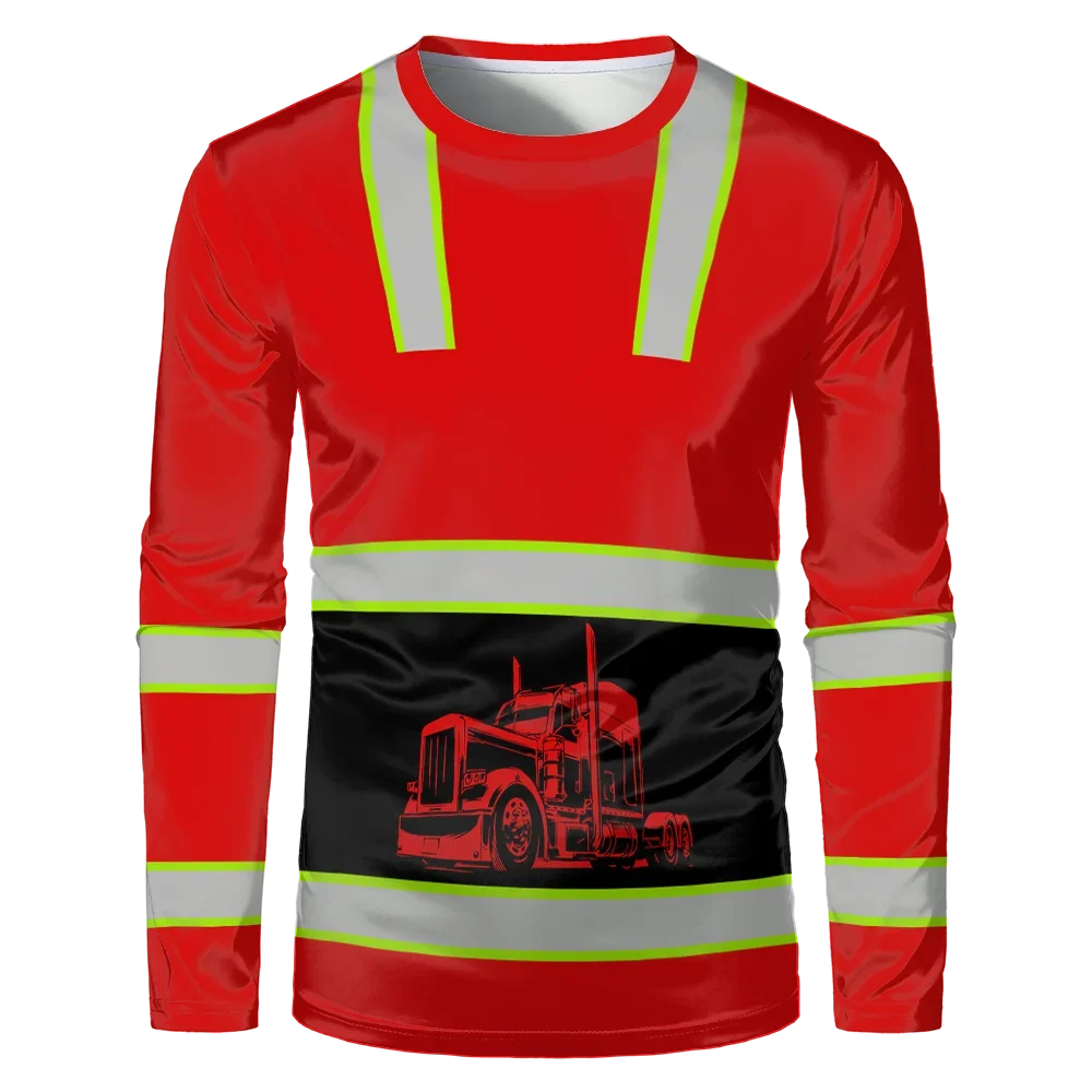 ملابس عمال البناء، تي شيرت كلاسيكي فضفاض برقبة دائرية، قميص بأكمام طويلة، ملابس عمل مريحة تسمح بمرور الهواء #6