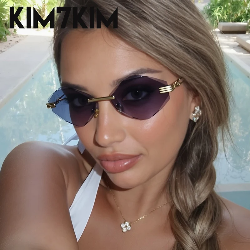 

Trendy Punk Rimless Polygon Sunglasses Women 2025 Luxury Brand Change Color Anti Blue Light Sun Glasses For Lady Outdoor Shades