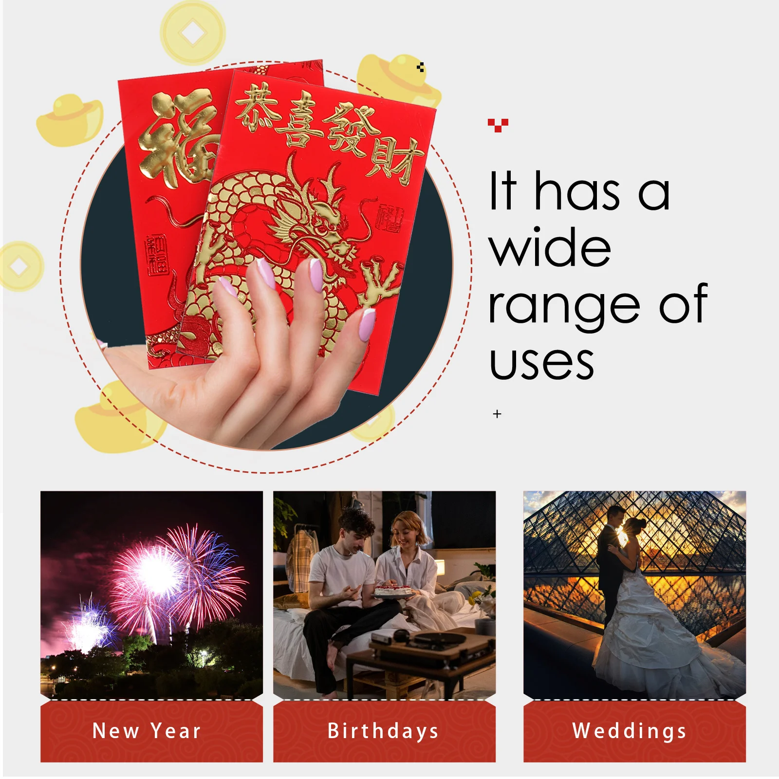 60Pcs Traditional Red Pockets Lucky Money Bags Chinese Style Decorative Red Packets for Spring Festival Money Storage Packet