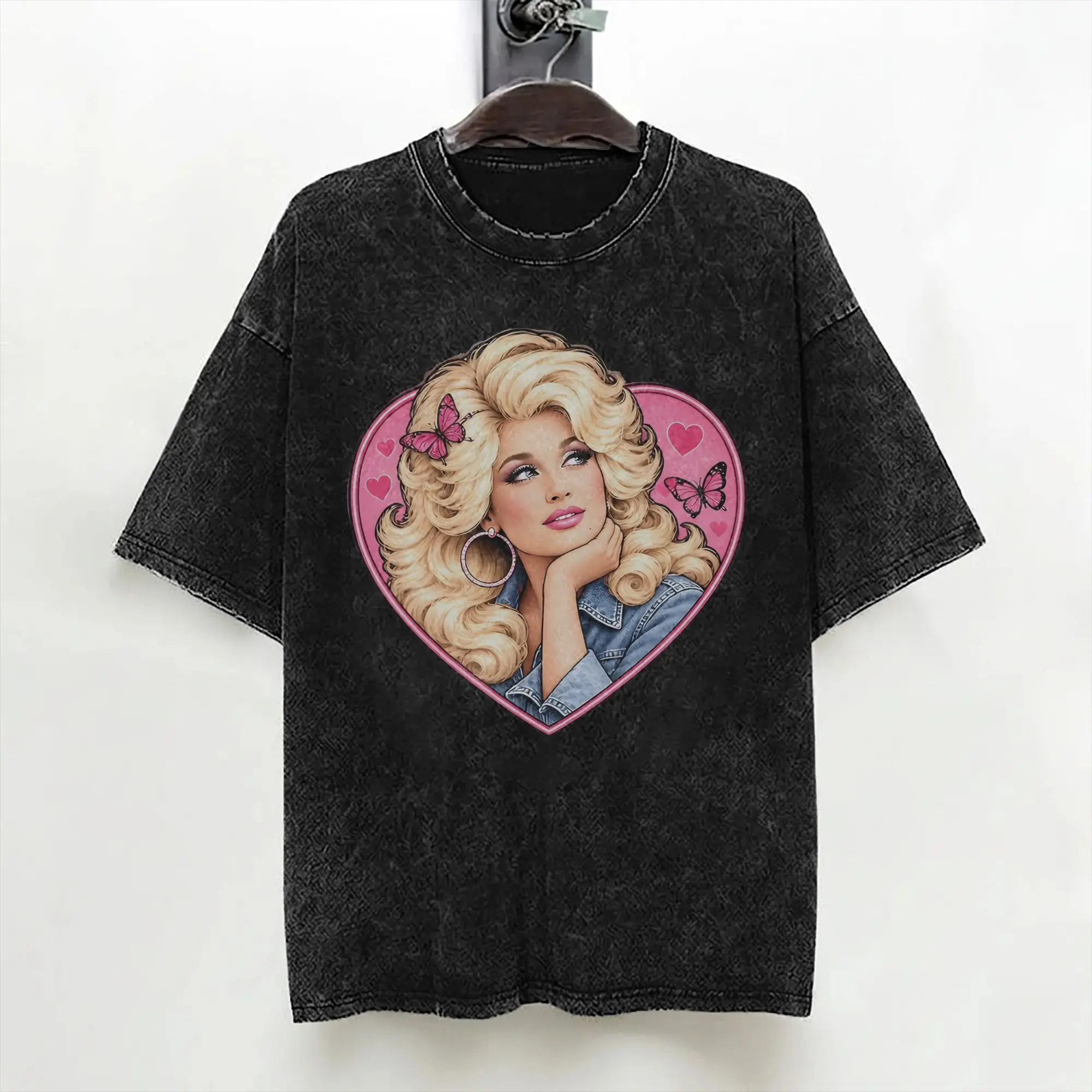 Singer D-Dolly Parton T Shirts Washed Short Sleeve Street T-Shirts  Fashion for Men Women Streetwear Graphic Tops Tees