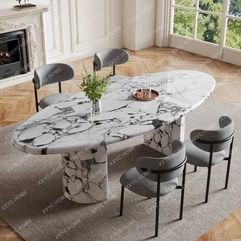 XX marble dining table household light luxury high-end special-shaped oval restaurant retro round dining table