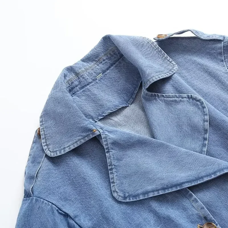 Blue Jeans Frauen lange Jacke mit Gürtel Denim Kleidung weibliche Frühling Büro Dame Business Arbeit tragen heiße Mädchen Mantel Ballkleid