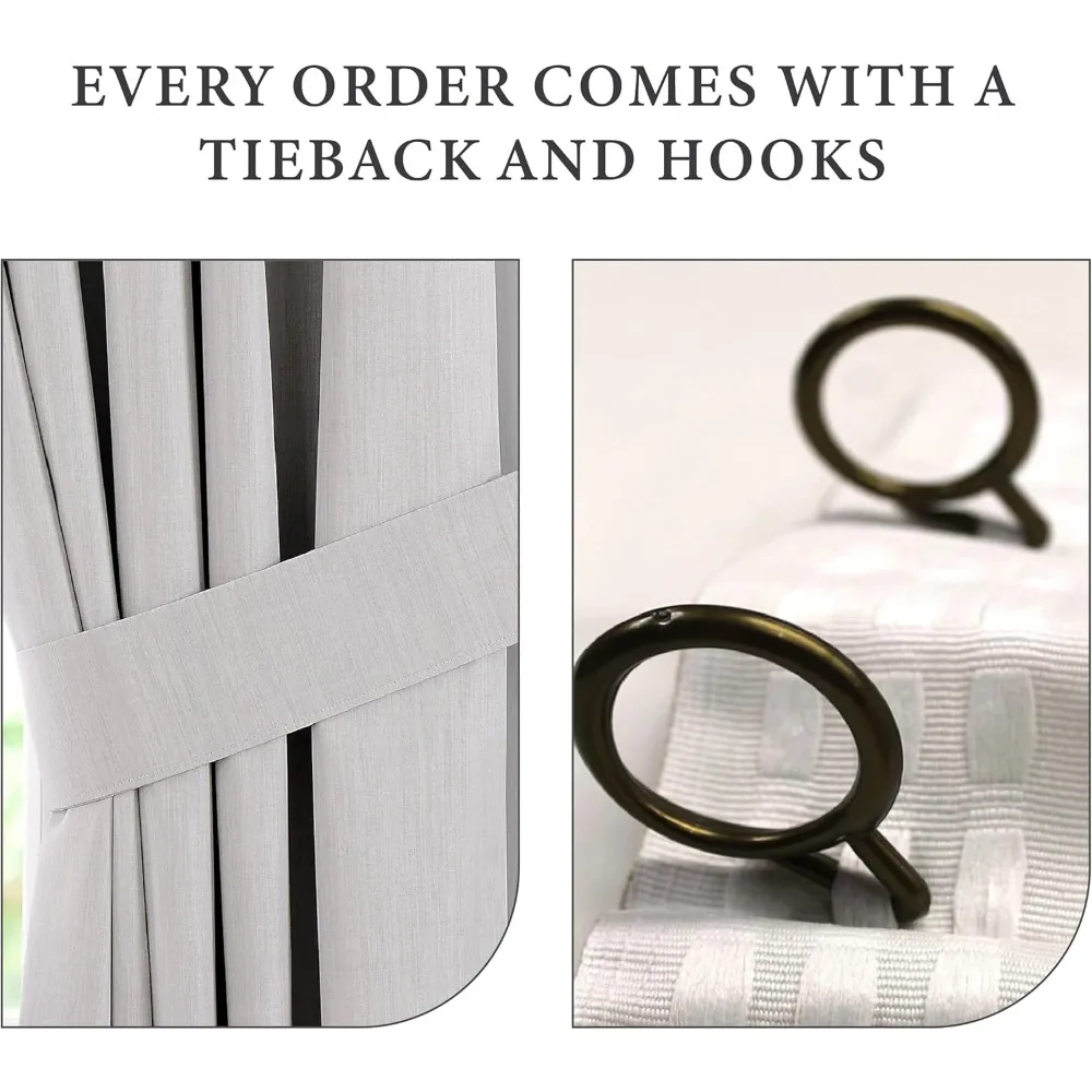 Blackout Thermal Insulated Curtains with Ring Hooks, Energy Saving Solid Polyester Window Treatment Panels