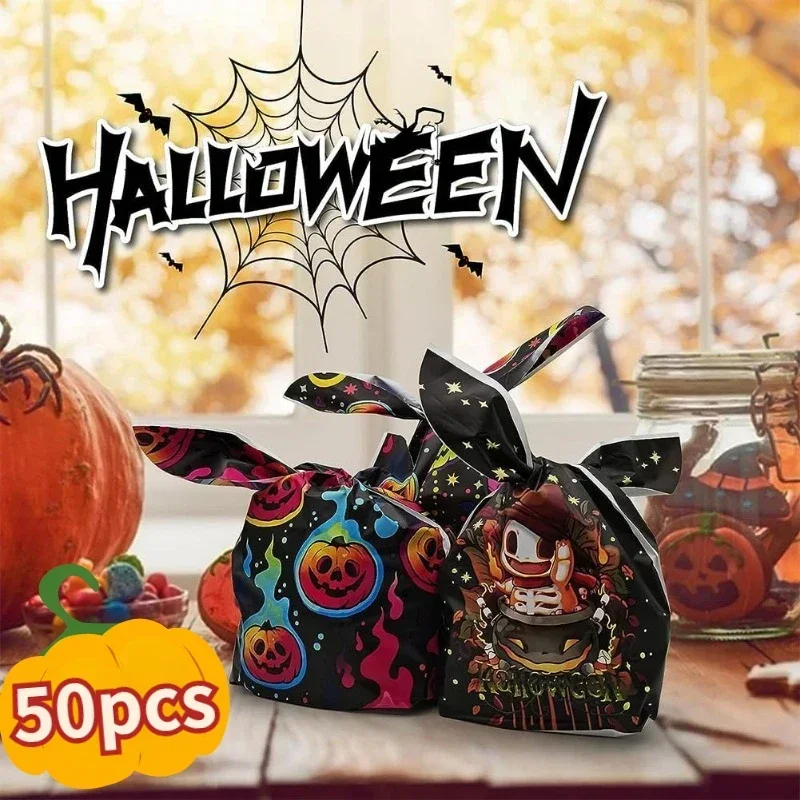 Cartoon Halloween Candy Bags Scary Skull Rabbit Ear Plastic Package Trick or Treat Pouch Pumpkin Snack Gift Bag Festive Supplies