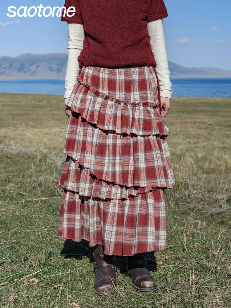 

Новинка! Японская юбка-миди в клетку с высокой талией, асимметричная, повседневная, из смесового полиэстера, для девочек.