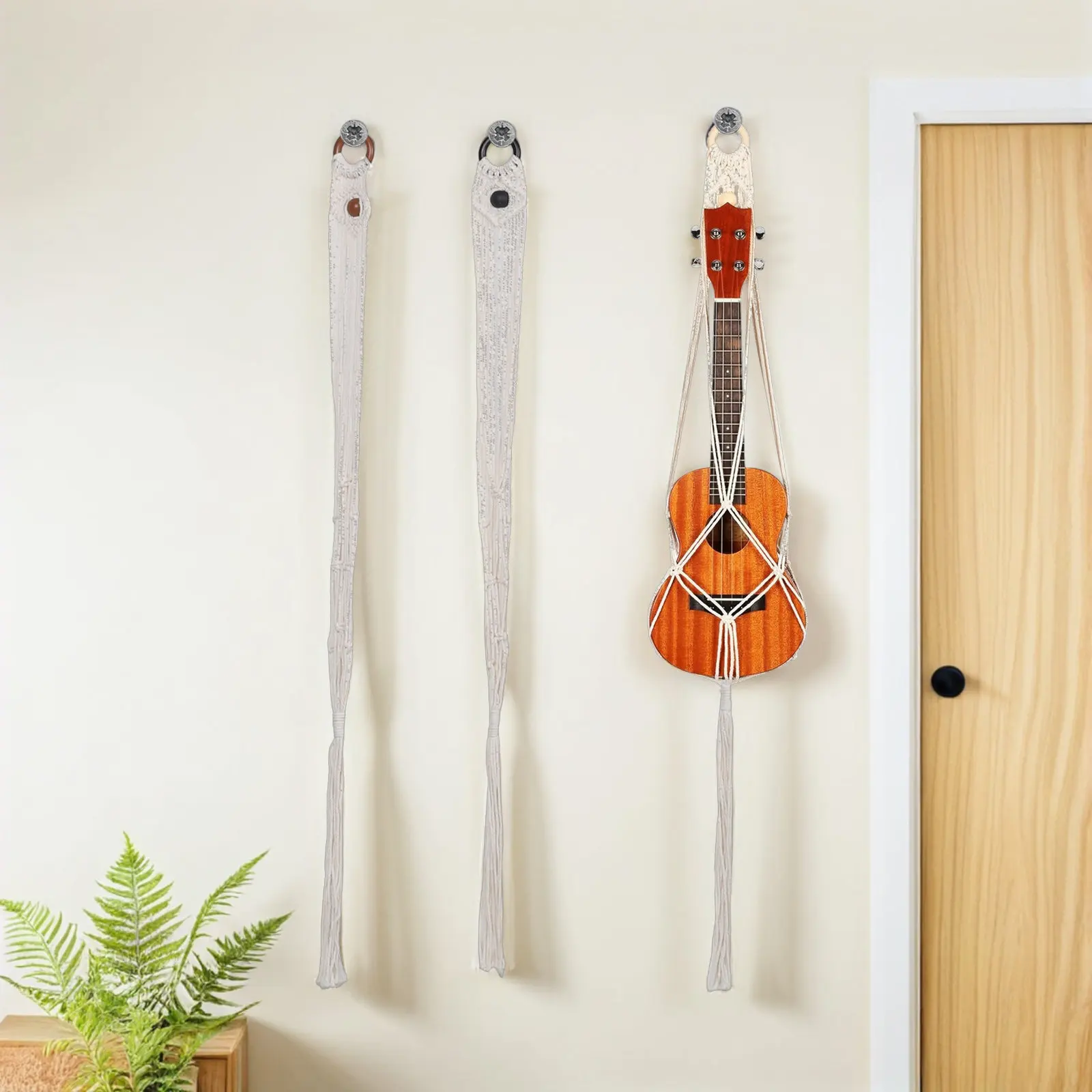 3Pcs Macrame Ukulele Wall Hanger Rope Guitar Holder Handcrafted Boho Decor for 21-24 Inch Soprano Concert Acoustic Instrument - view 6