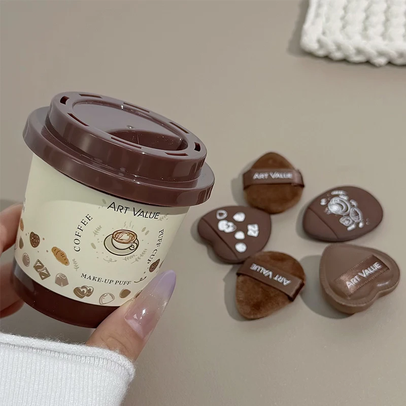 ART VALUE Mini Coffee Design For Powder Puff Cup Blush Highlighter Concealer Makeup Powder Puff Cute Thumb Powder Puff Tools